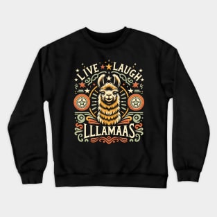 Live Laugh LLLamaas Vintage Llama Humor Crewneck Sweatshirt